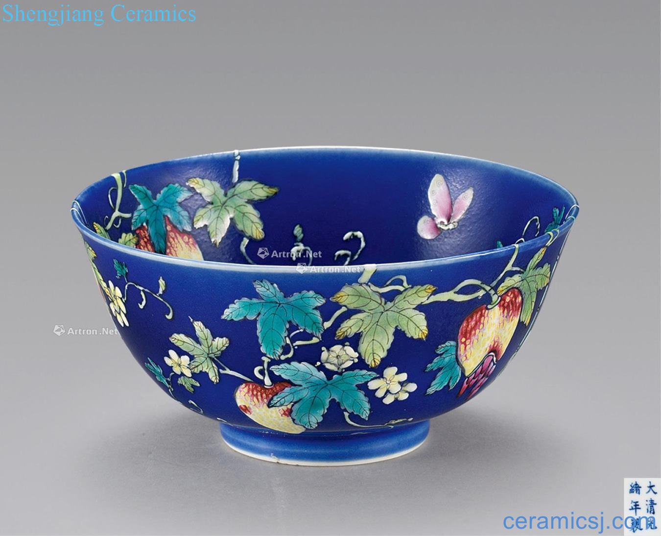 Clear blue powder enamel to the flourishing of descendants of continuous small bowl