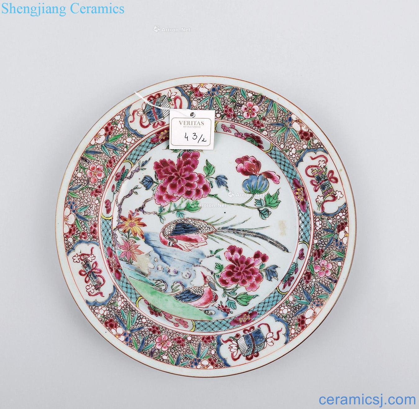 Qing yongzheng pastel golden pheasant peony plate