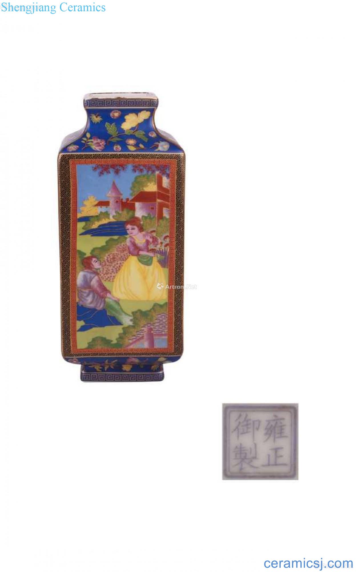 Colored enamel western characters grain square bottles