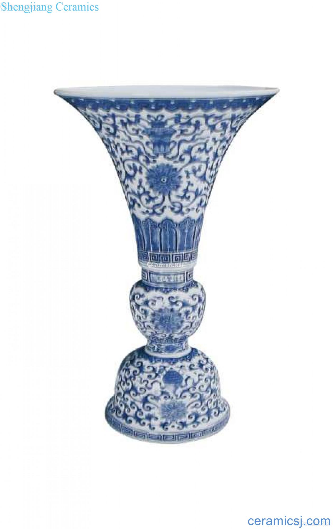 Blue and white tie up sweet grain and flower vase with lotus flower