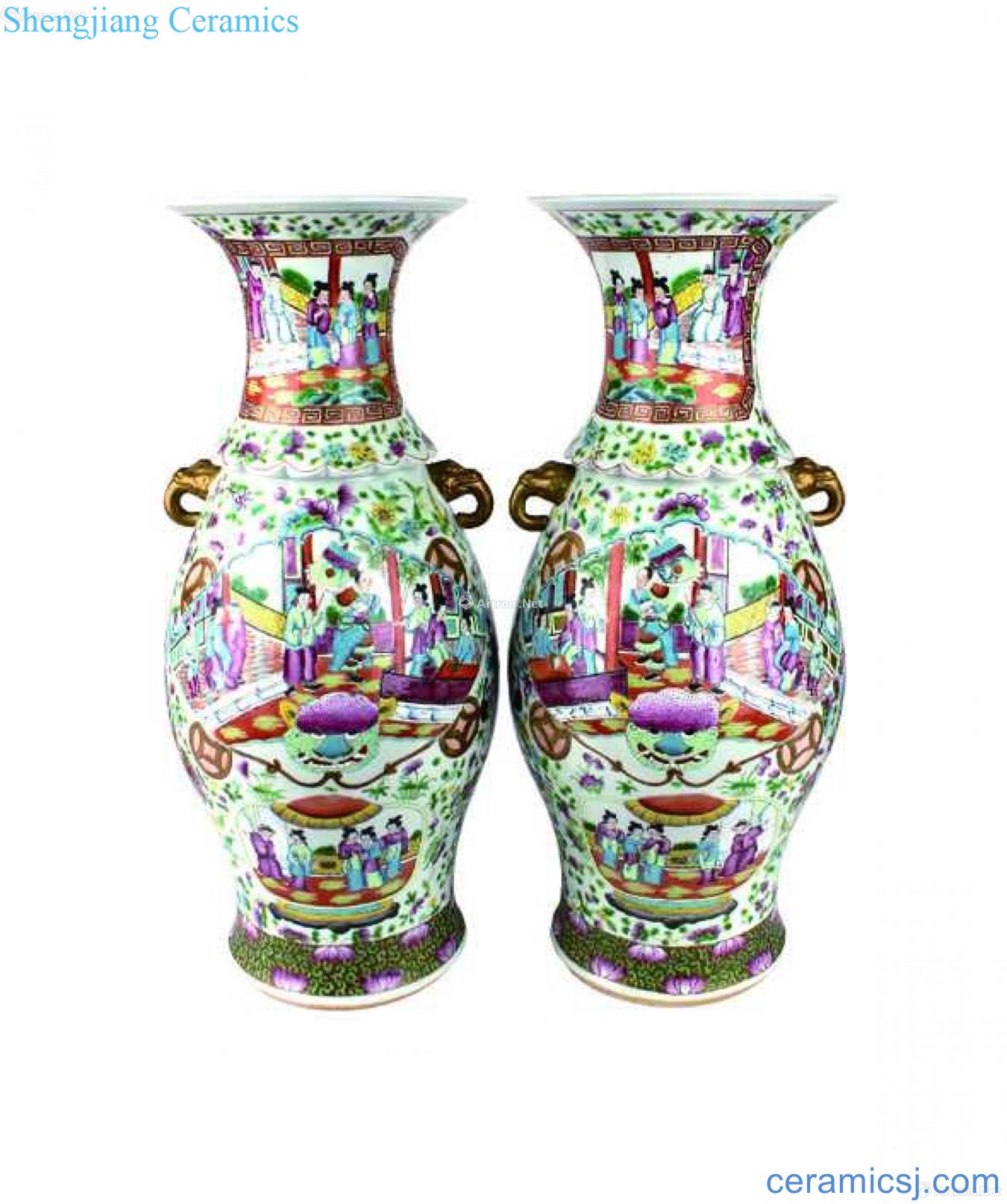 Pastel gold medallion characters two mouth bottle
