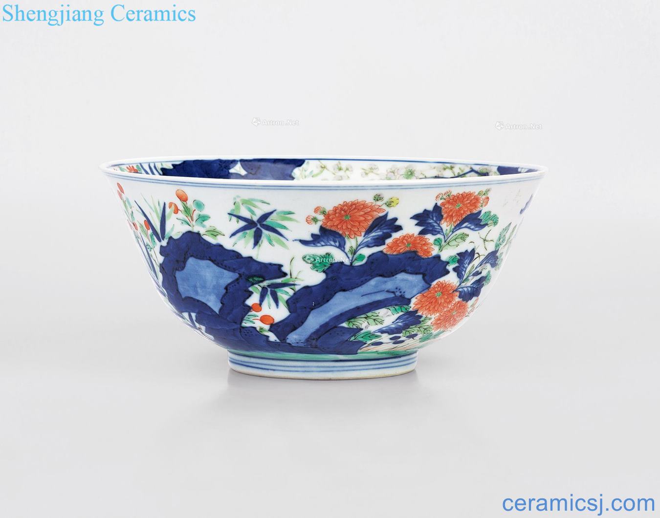 The qing emperor kangxi Blue and white landscape painting of flowers and bowl