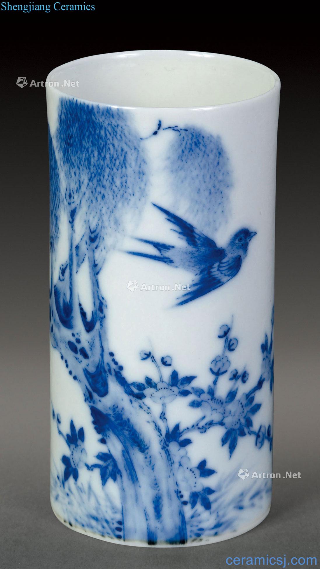 qing Blue and white flower pen container