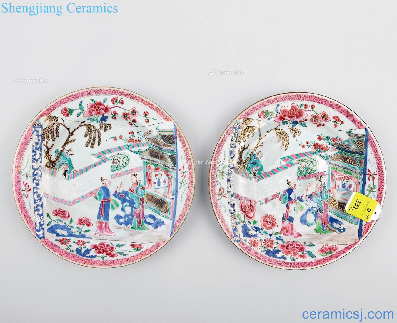 Qing yongzheng pastel romance story figure plate (a)