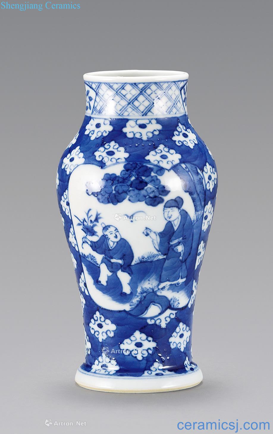 Qing guangxu Blue and white bottle medallion characters