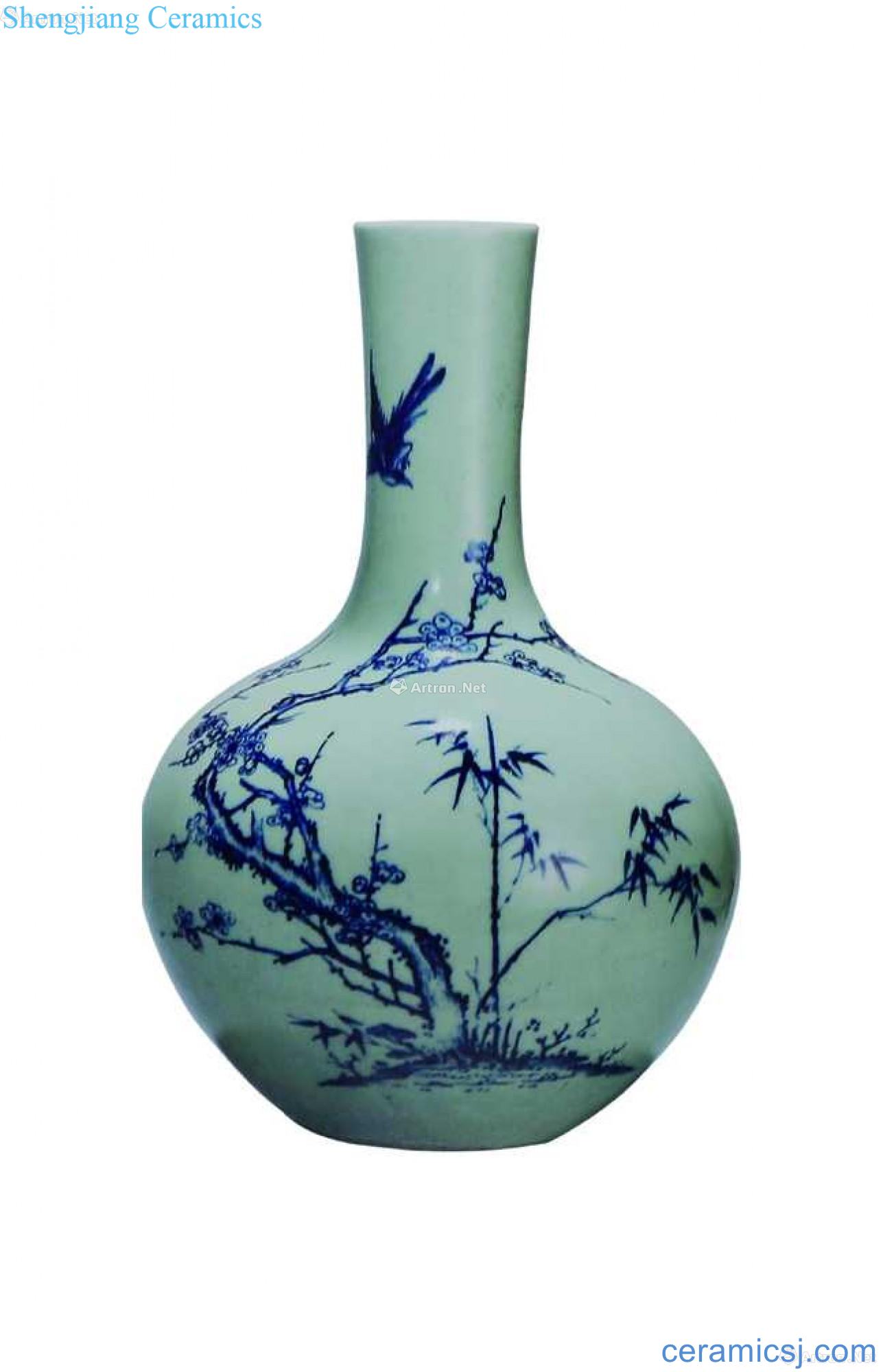 Pea green glaze porcelain shochiku plum tree