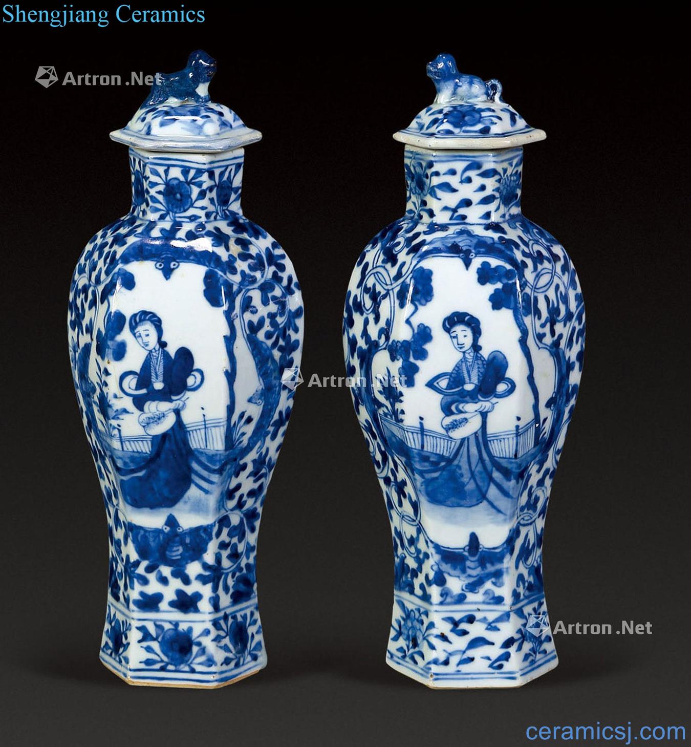Qing porcelain medallion characters six-party tank (2)