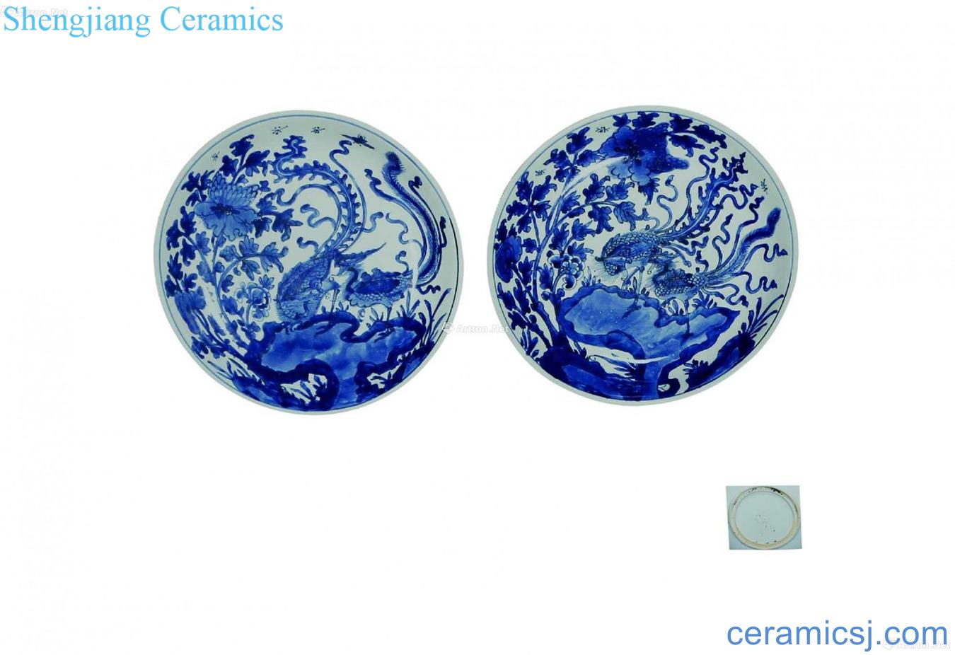 Blue and white wear peony fung plate of a couple