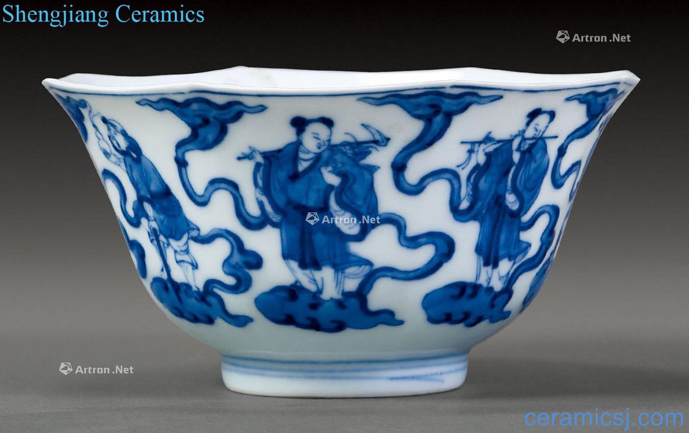 qing Blue and white the eight immortals figure eight arrises bowl