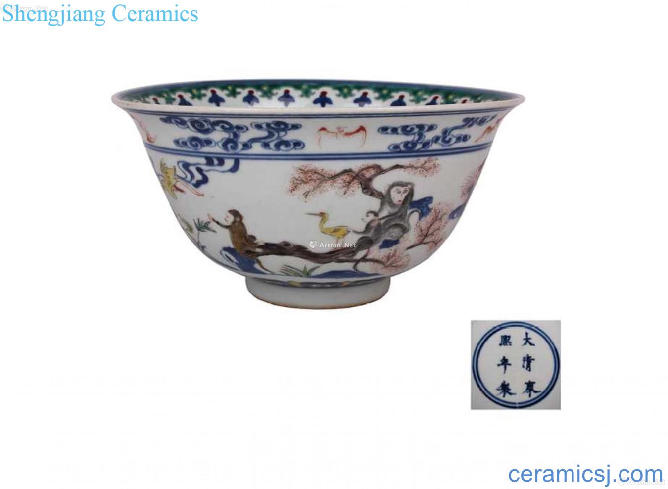 Blue and white color poetic bowl