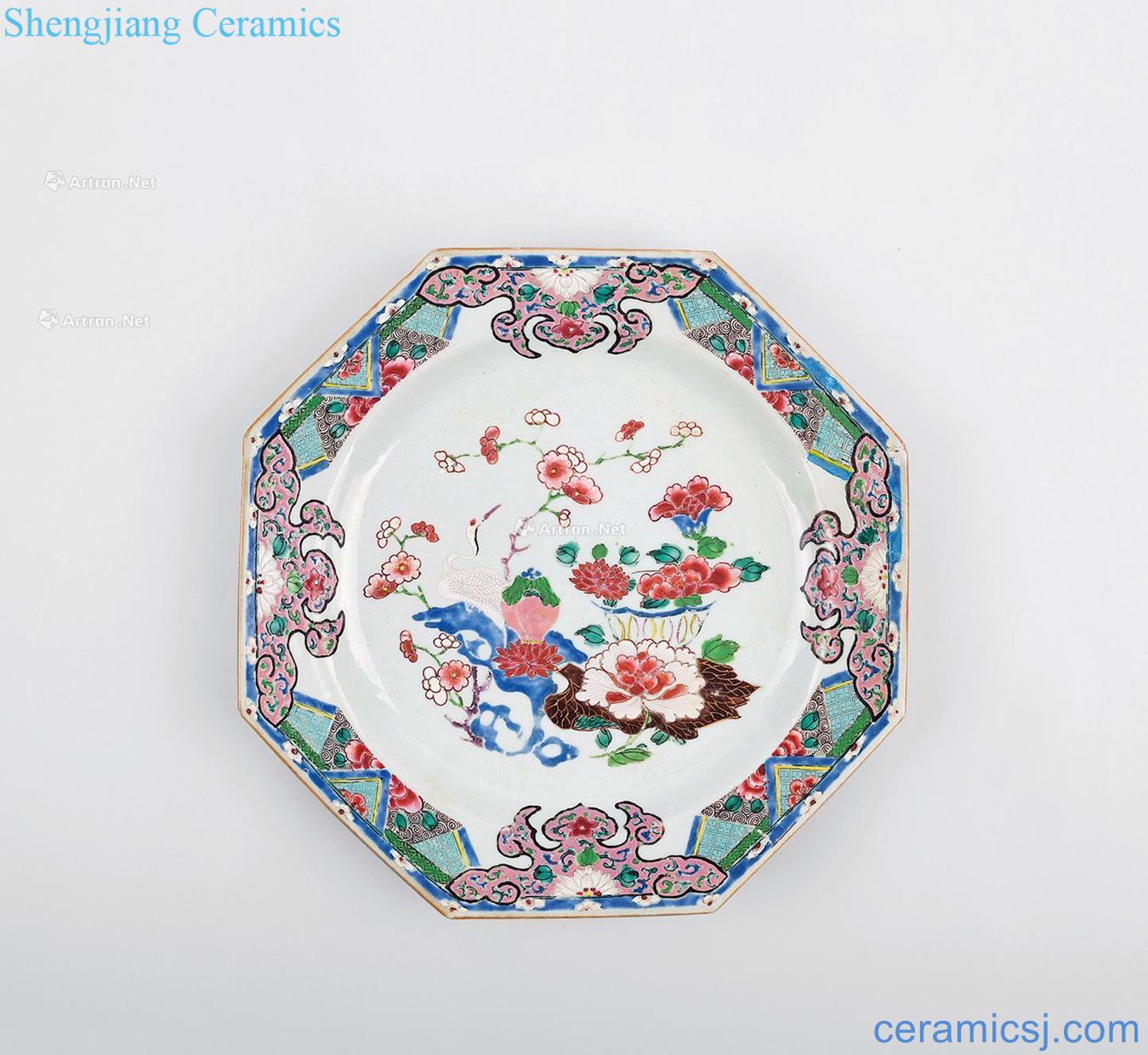Qing yongzheng eight square plate powder enamel