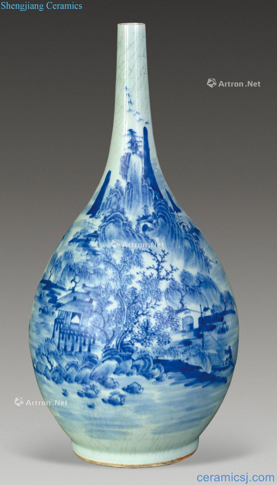 qing Blue and white landscape taper bottle