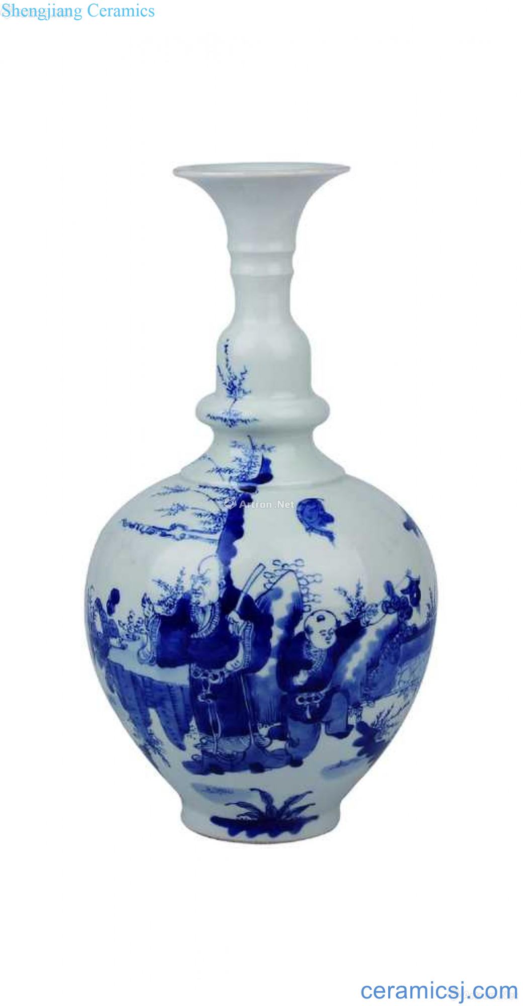 Stories of blue and white lines mouth bottle