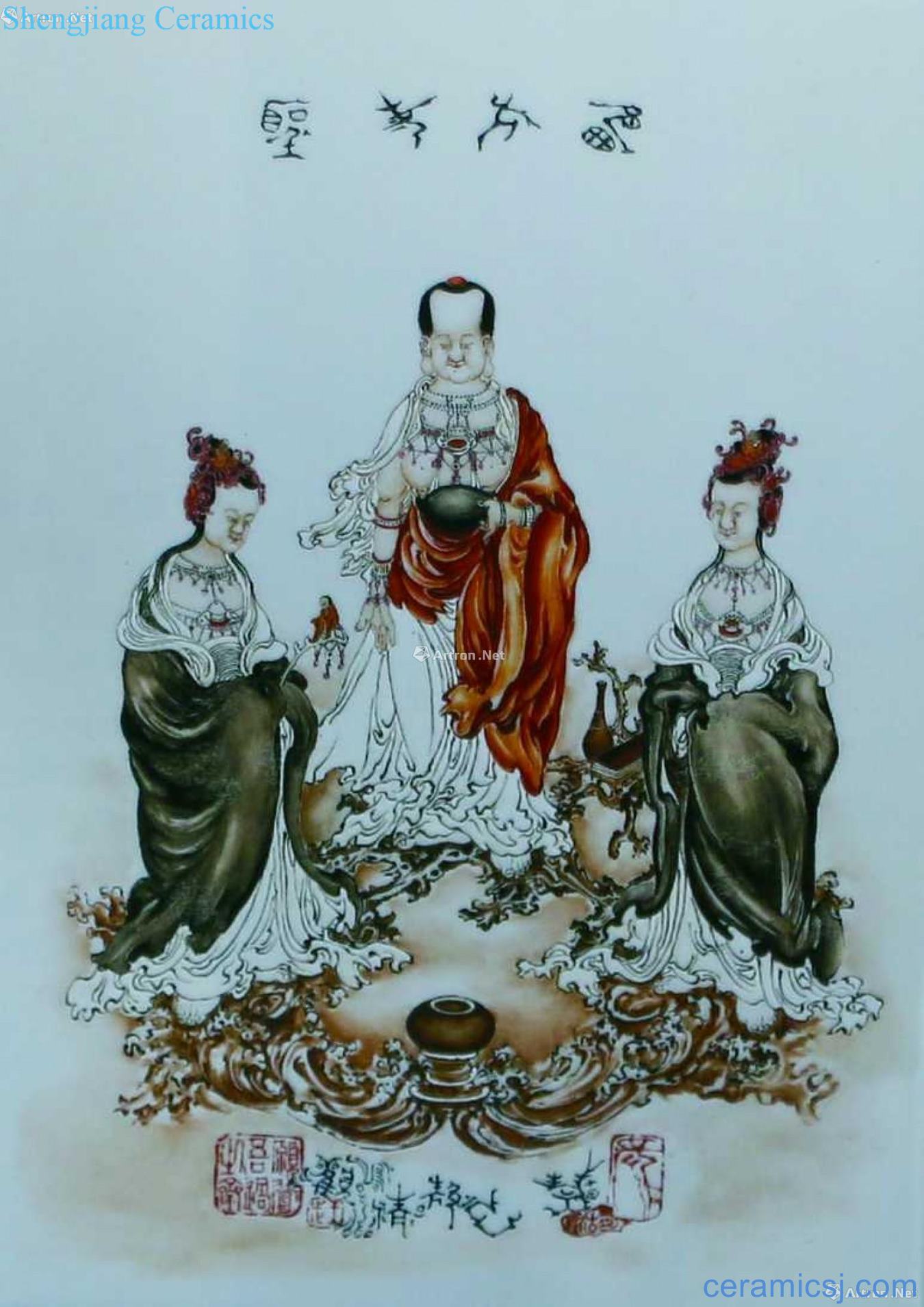 Wang step pastel three holy figure porcelain plate in the west