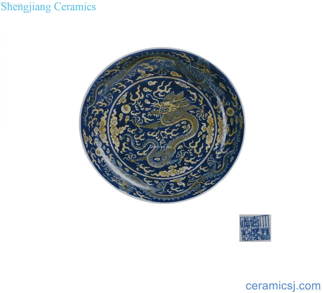 Blue and white Huang Caihuo pearl dragon bowls