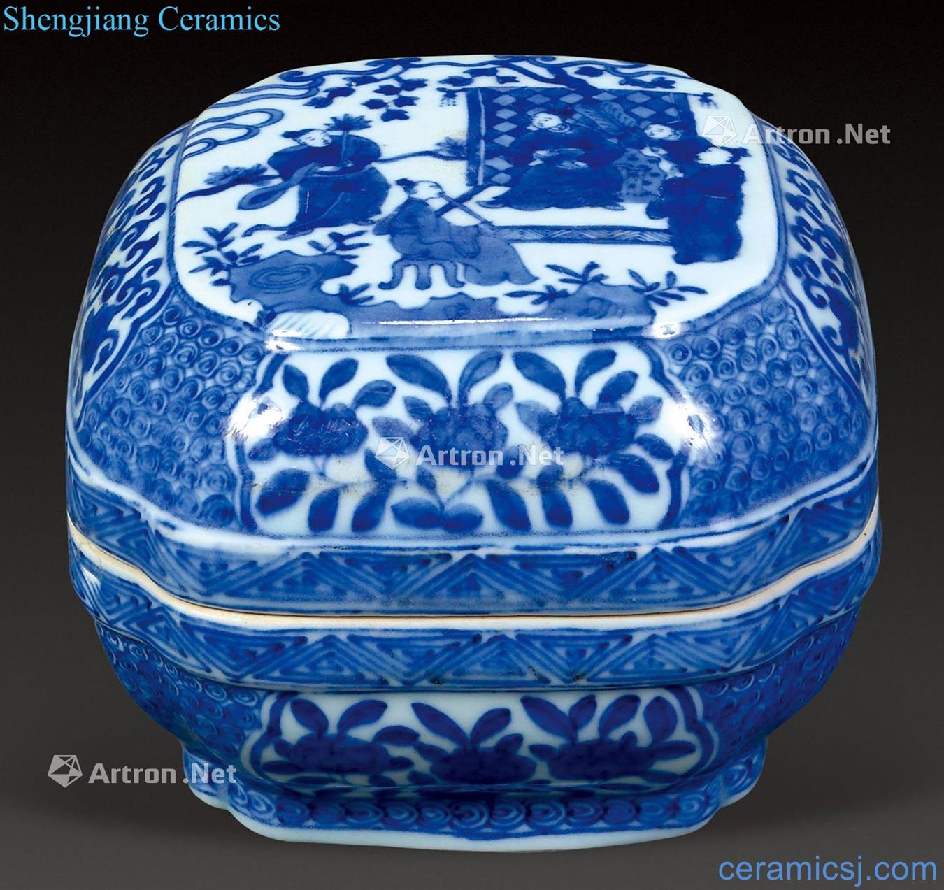 Ming jiajing Blue and white medallion character Angle box