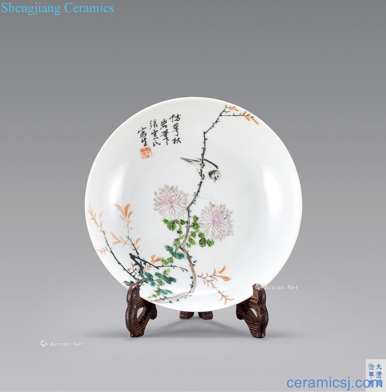 qing Pastel yun-min zhang system tray magpie on branches