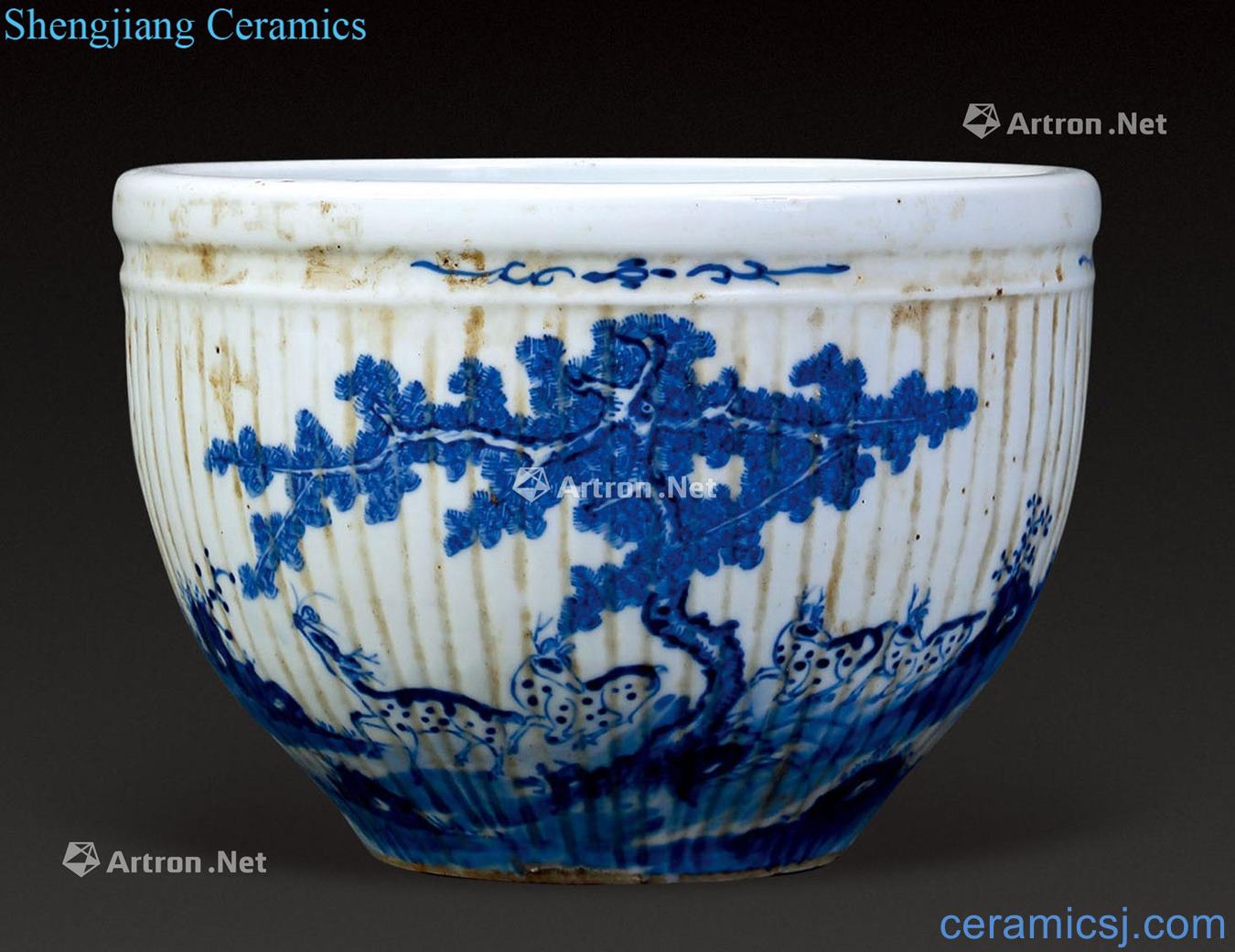 qing Blue and white deer lines cylinder