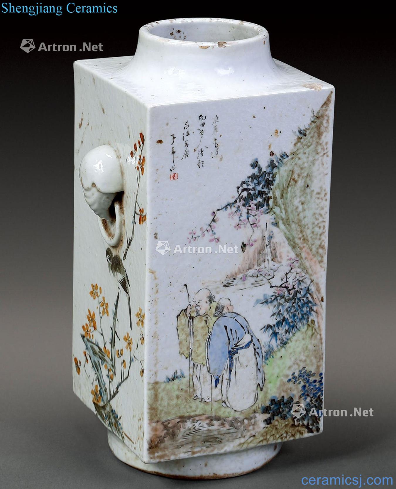 Pastel reign of qing emperor guangxu characters of flowers and birds like ear square bottles