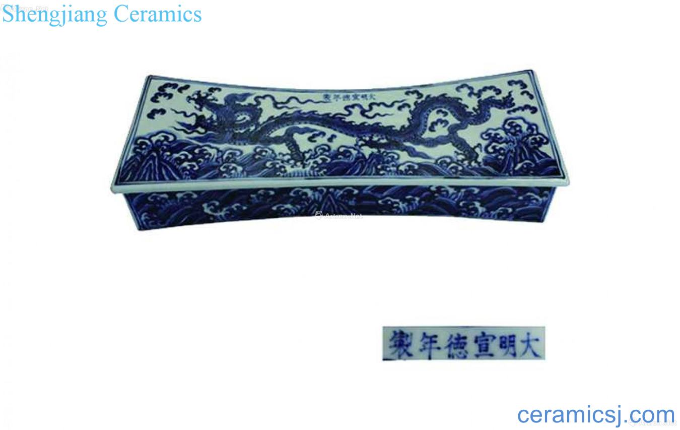 Blue sea dragon porcelain pillow