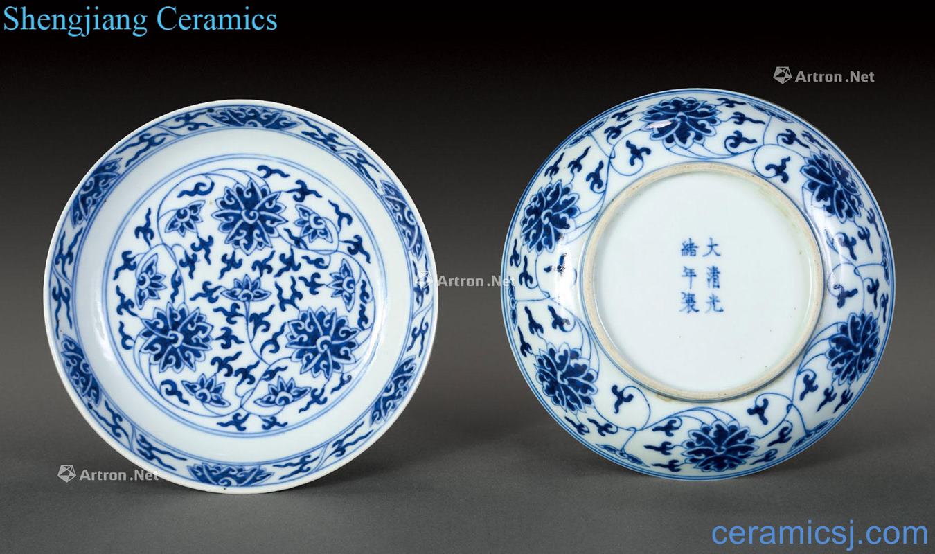 Qing guangxu Blue and white tie up lotus flower tray (2)