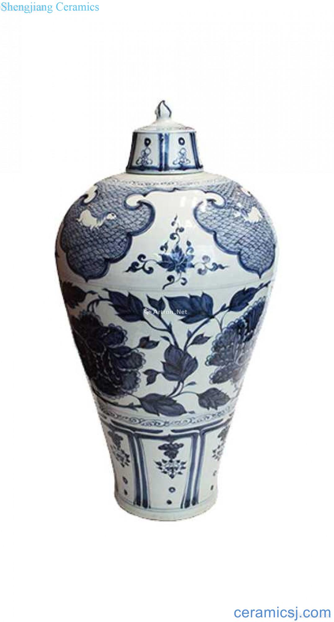 Blue and white peony grains may bottle