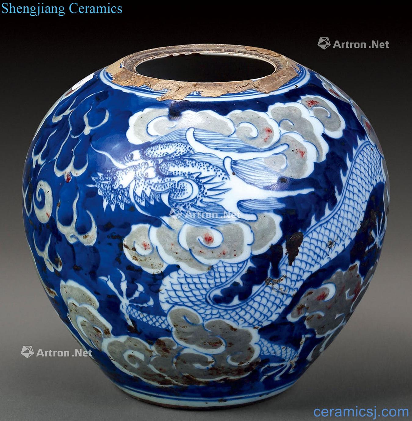 Mid qing Blue and white youligong yunlong cans