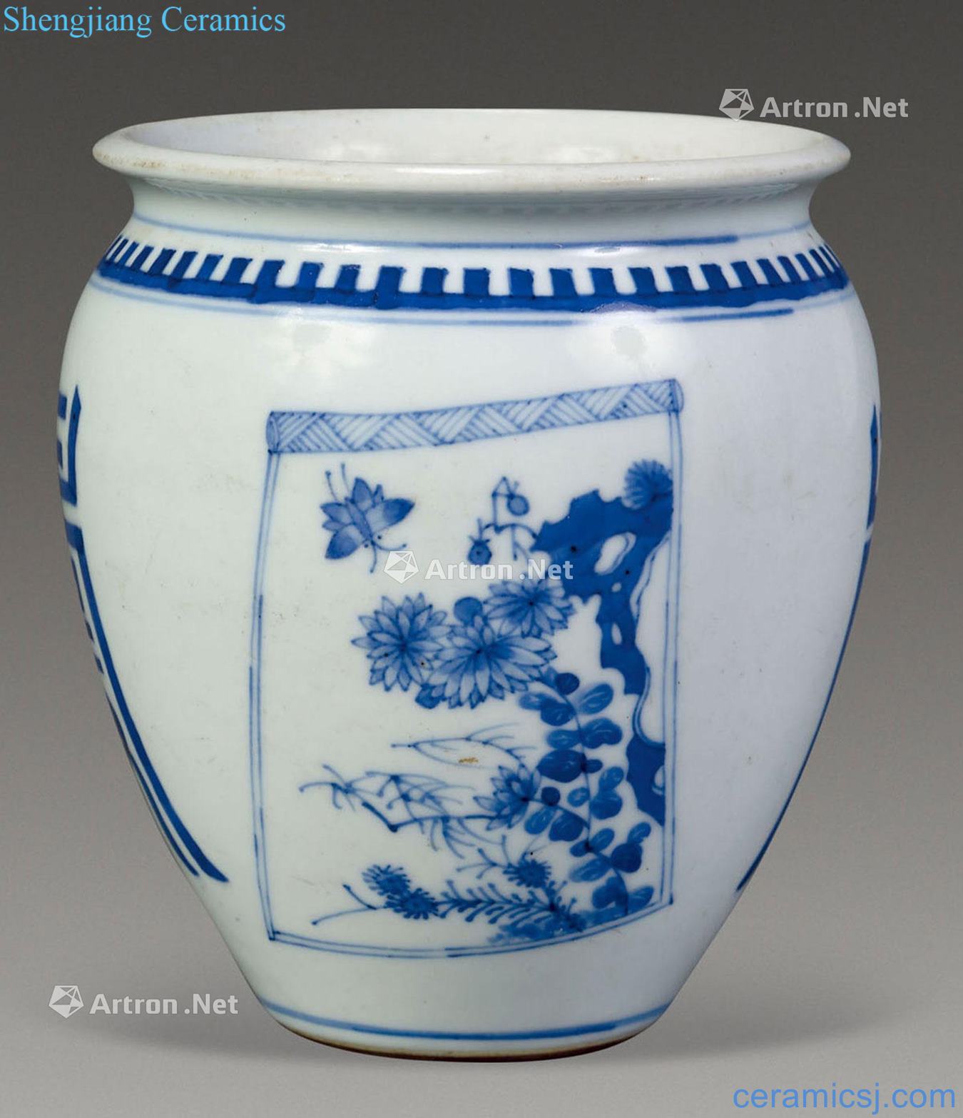 The qing emperor kangxi Blue and white medallion bird life of cylinder