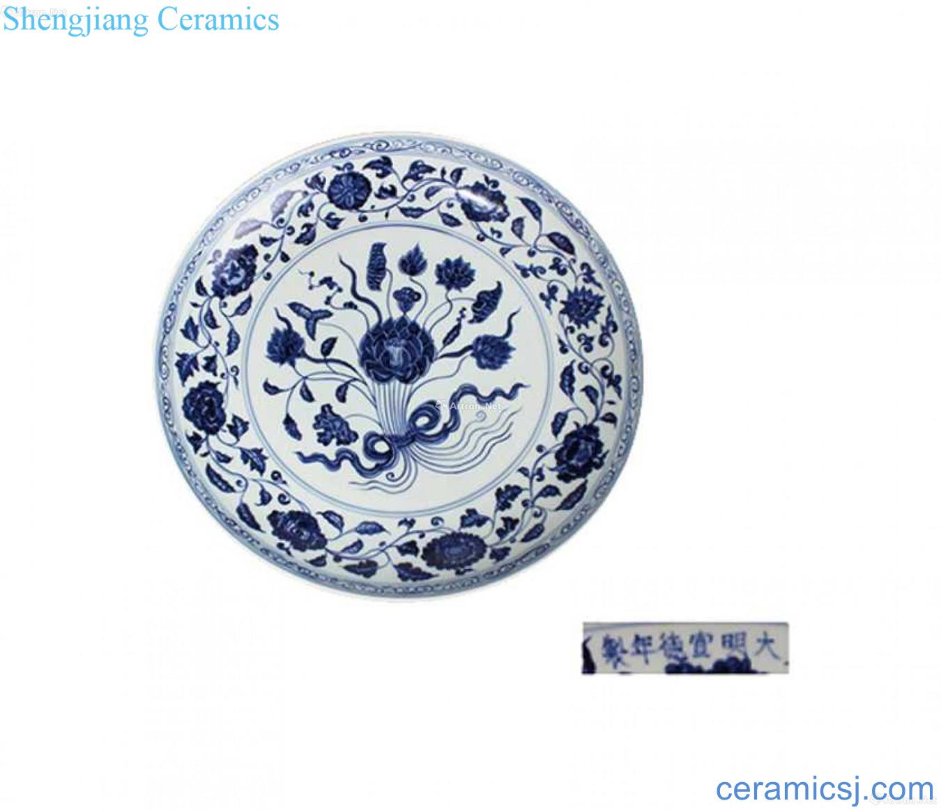 Blue and white lotus tray