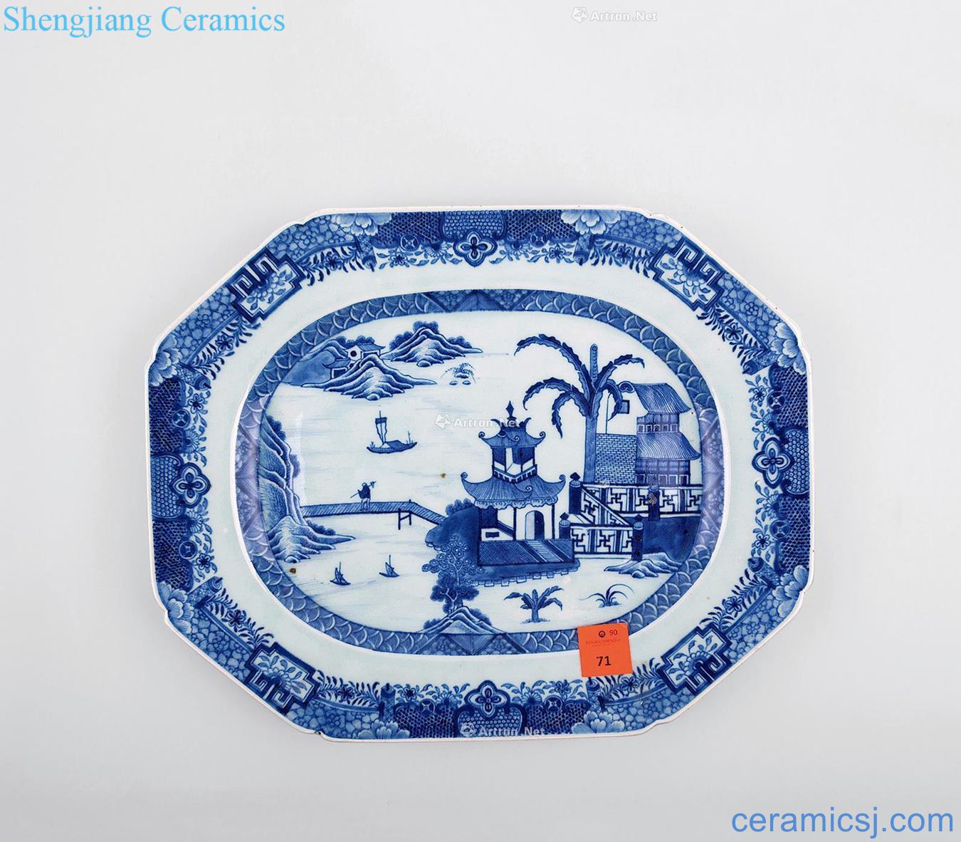 Qing qianlong Blue and white landscape character figure