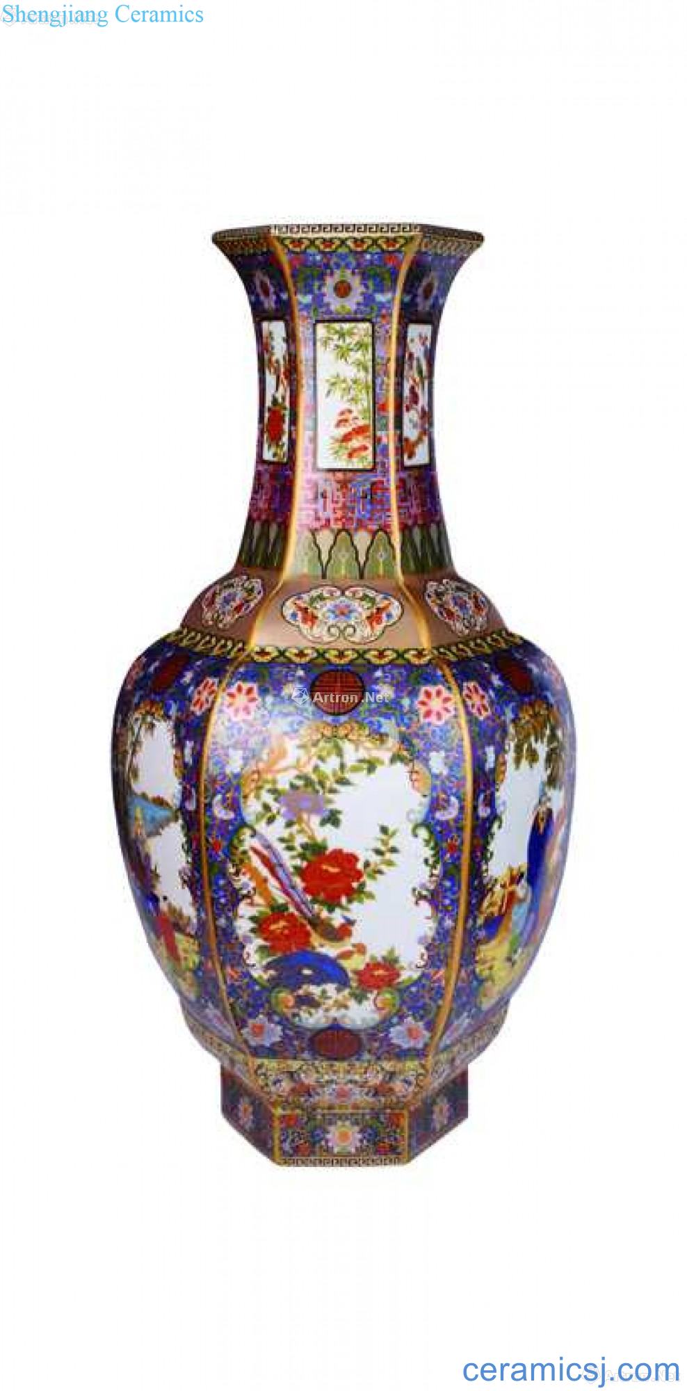 Bottle of colored enamel painting of flowers and characters