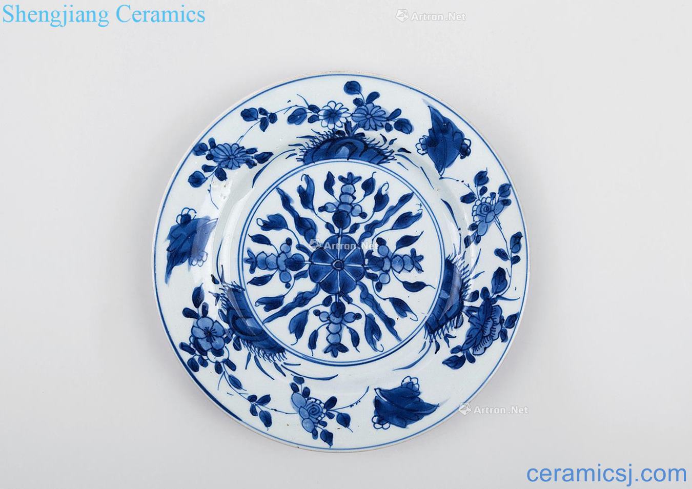 The qing emperor kangxi Blue and white flower tray