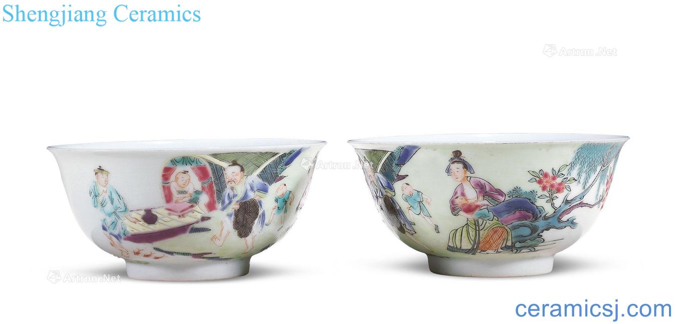 Qing yongzheng pastel fishermen's music green-splashed bowls (a)
