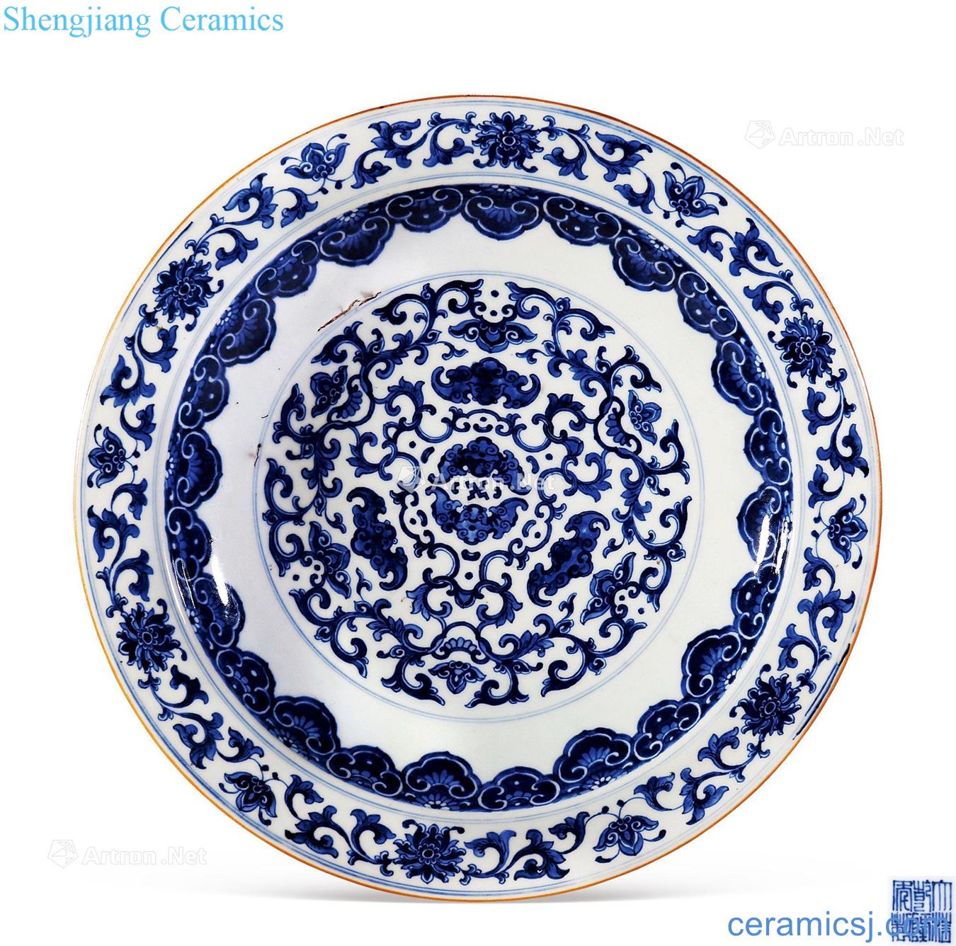 Qing qianlong Blue and white wufu life of tray