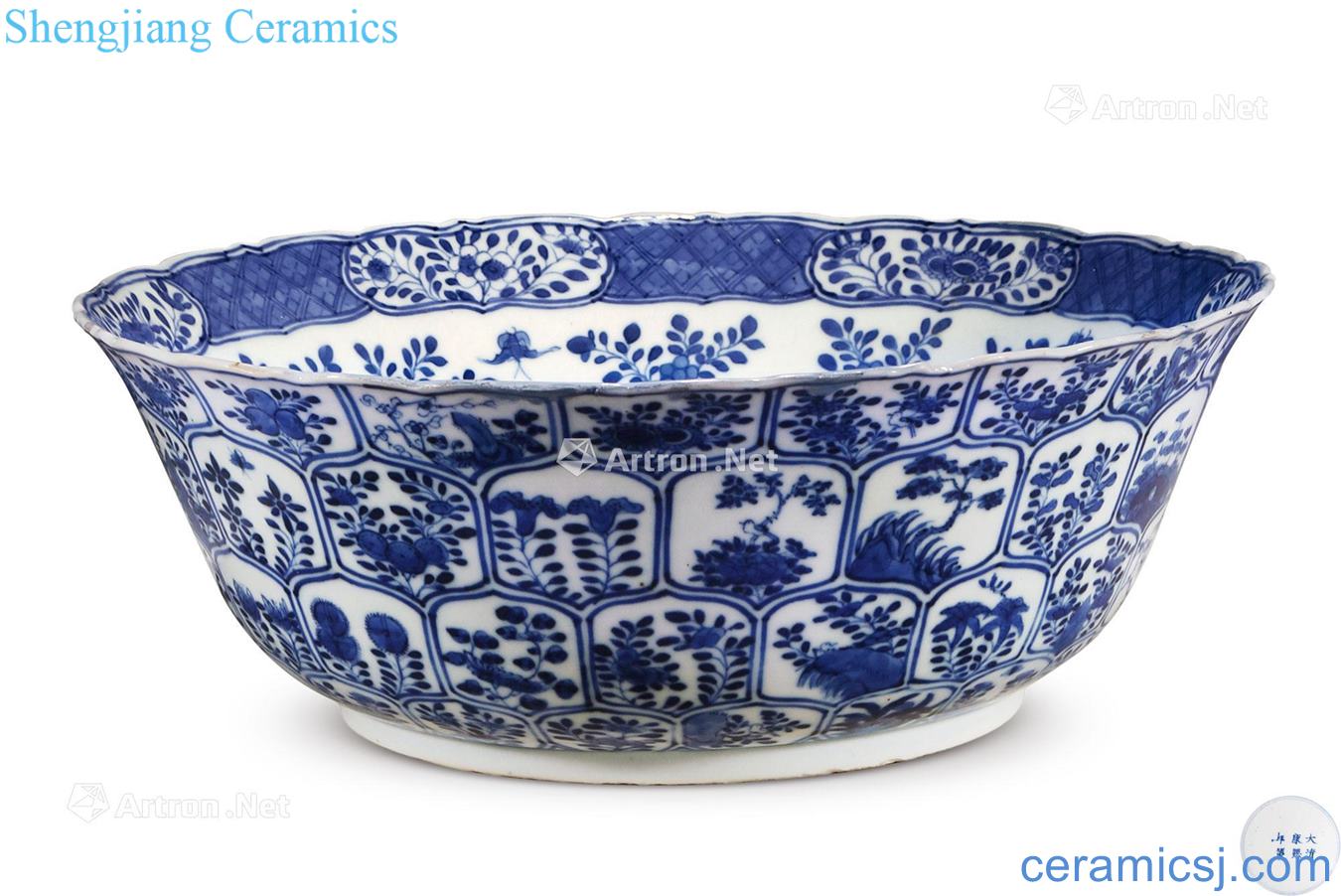 Qing guangxu Blue and white flowers kwai mouth inside and outside the big bowl