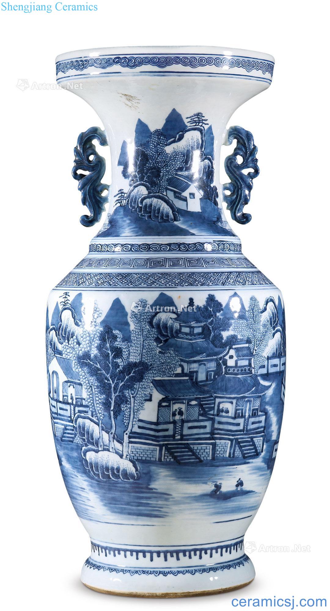 Qing qianlong With the blue and white landscape pattern