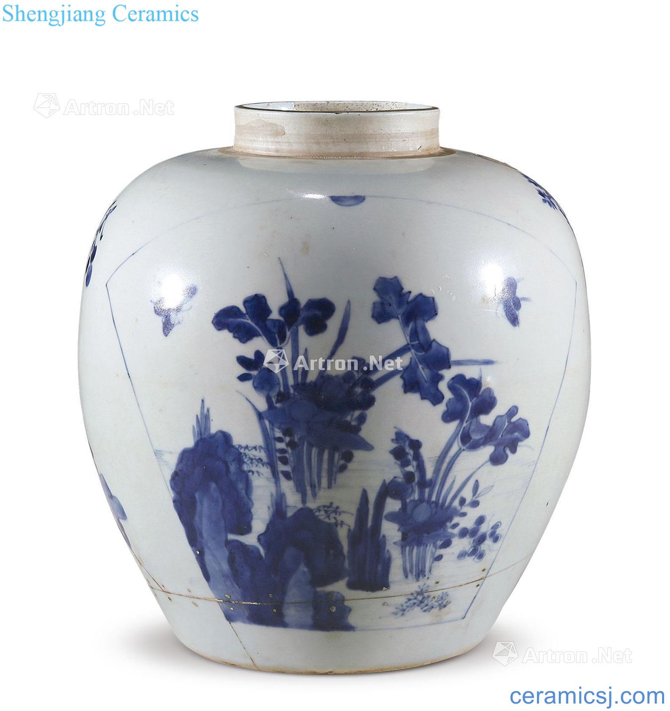 Qing shunzhi Blue and white flower on grain tank