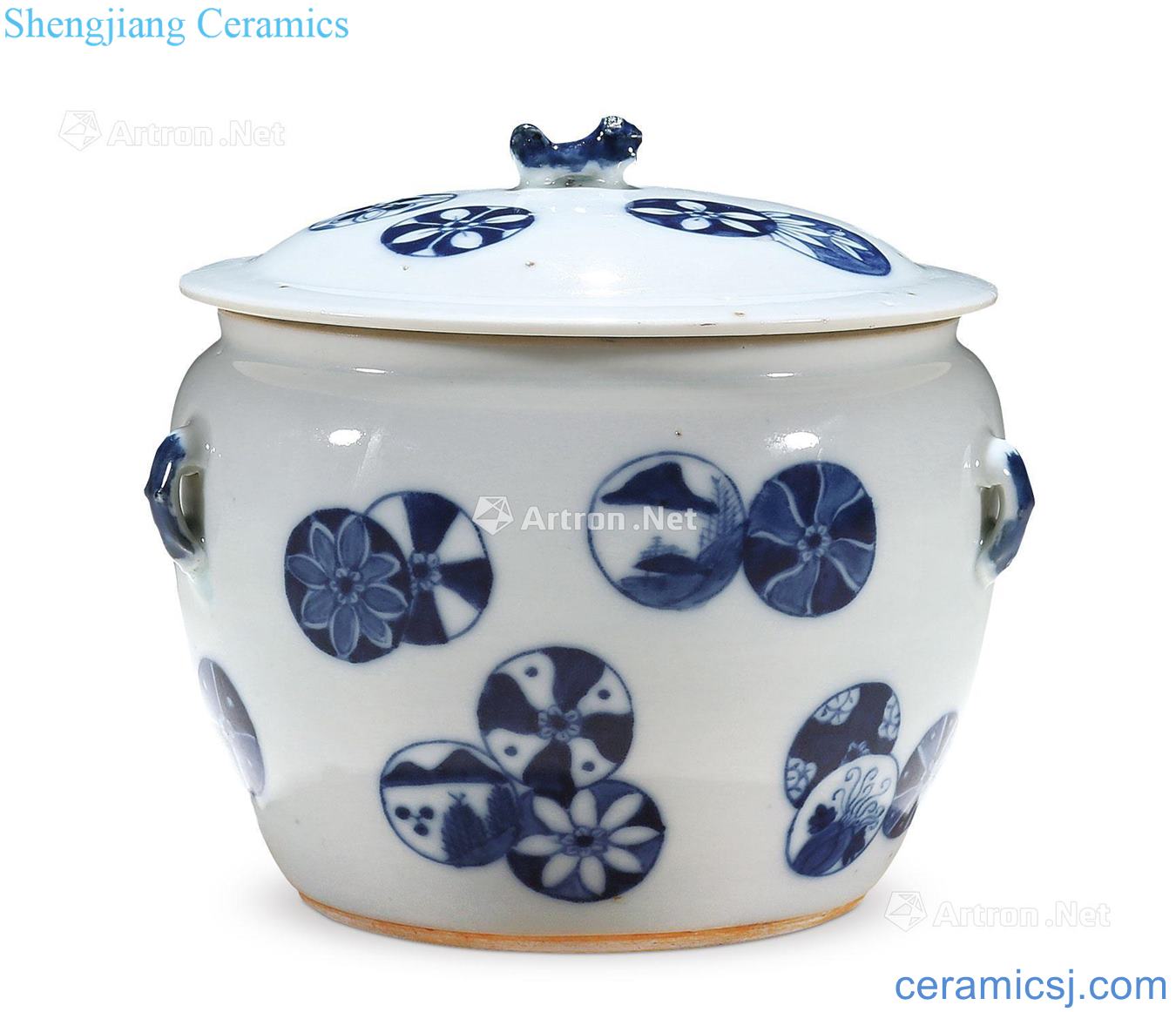 Qing daoguang Blue and white ball perigone cans