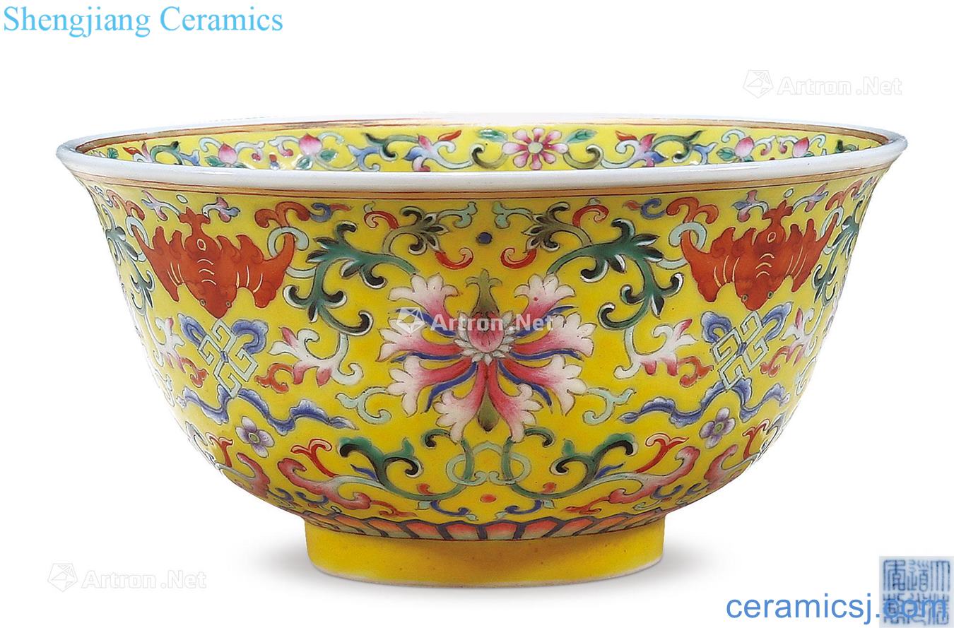 Qing daoguang Live bowl to pastel yellow tie up branches