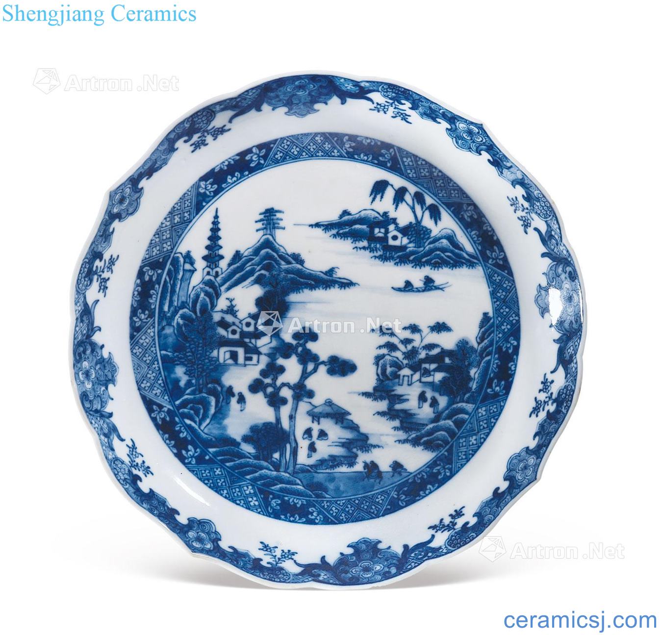 Qing qianlong Blue and white landscape tray