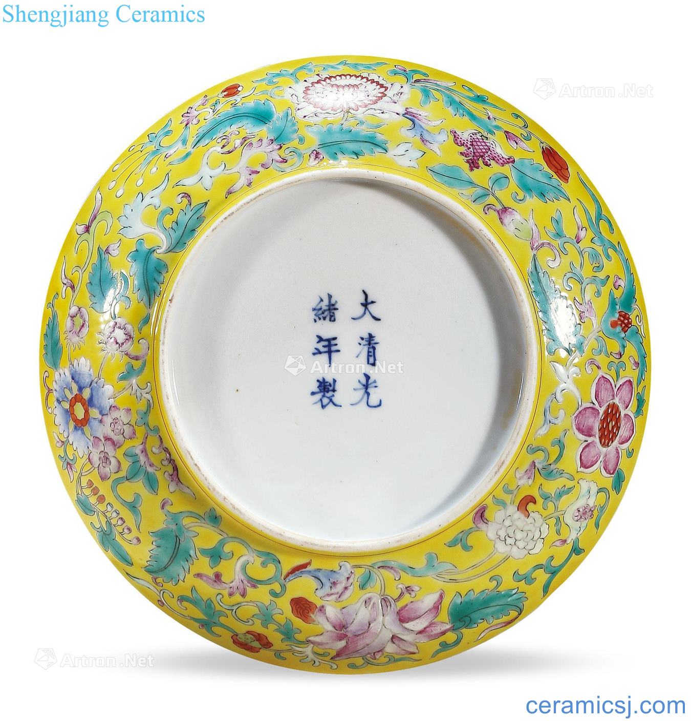 Qing guangxu Yellow powder enamel passion fruit tray