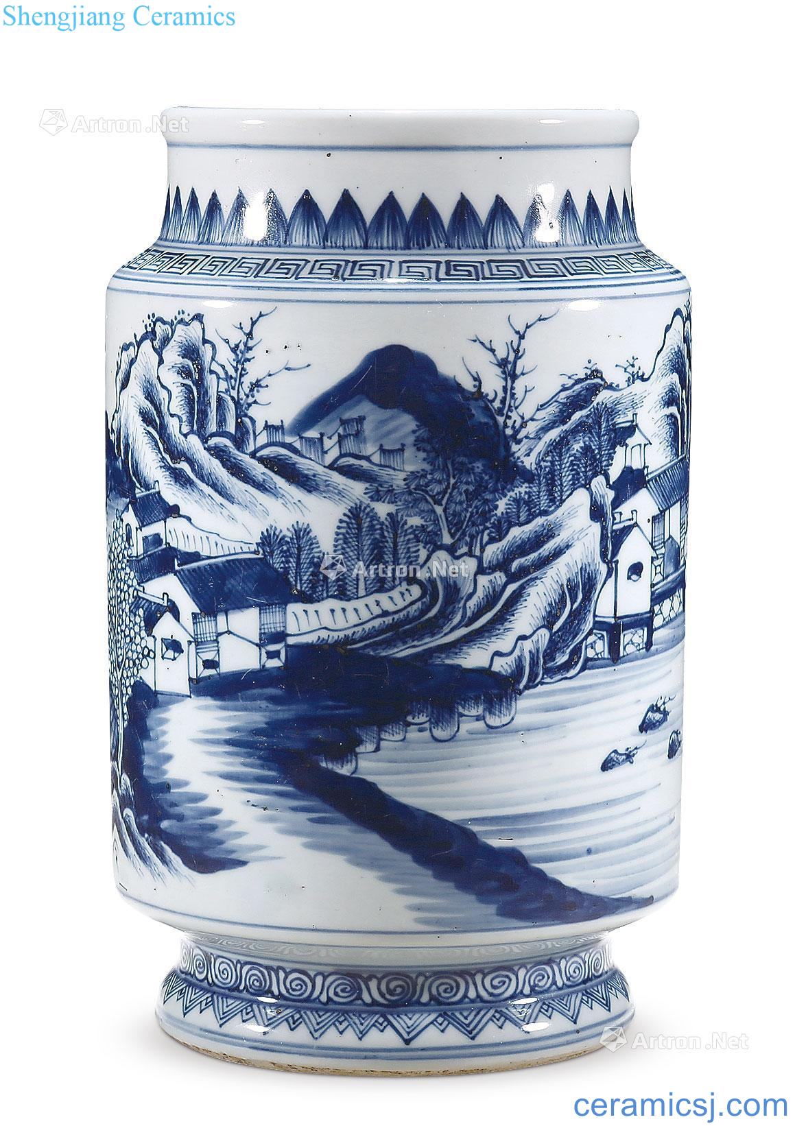 qing Blue and white landscape lantern