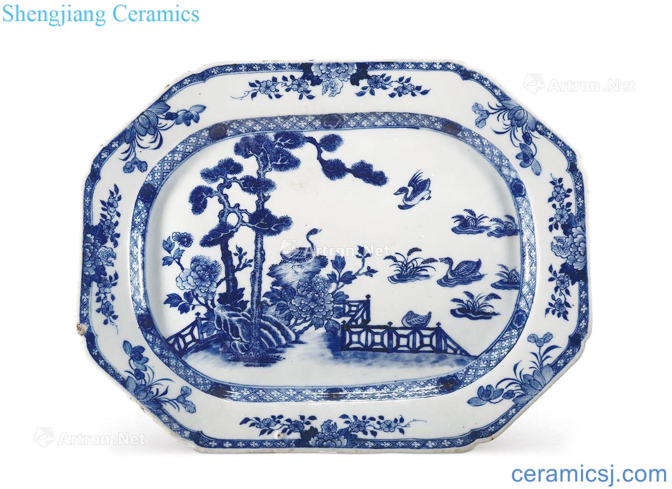 Qing qianlong Blue and white LuYanWen square plate