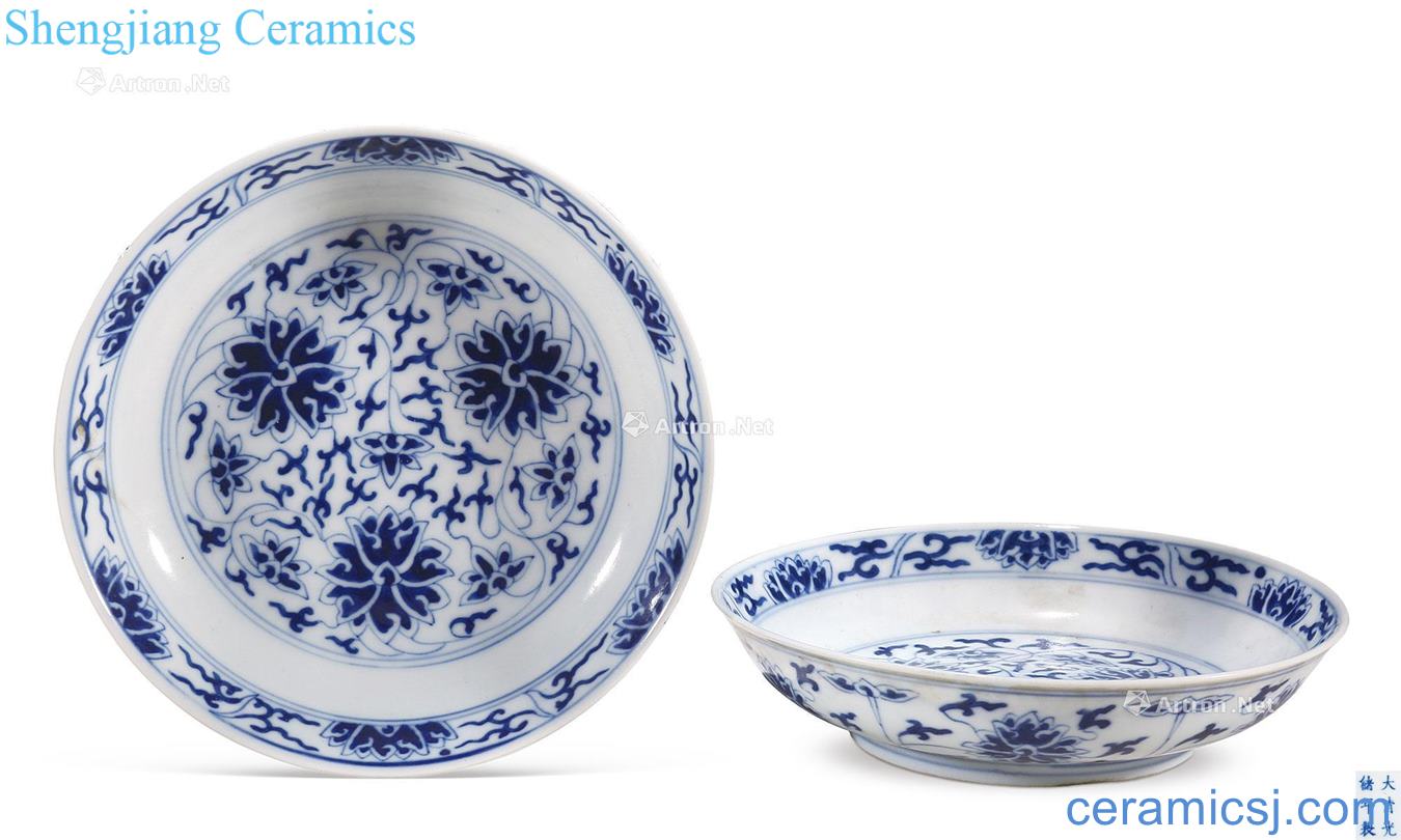 Qing guangxu Blue and white tie up lotus flower tray (a)