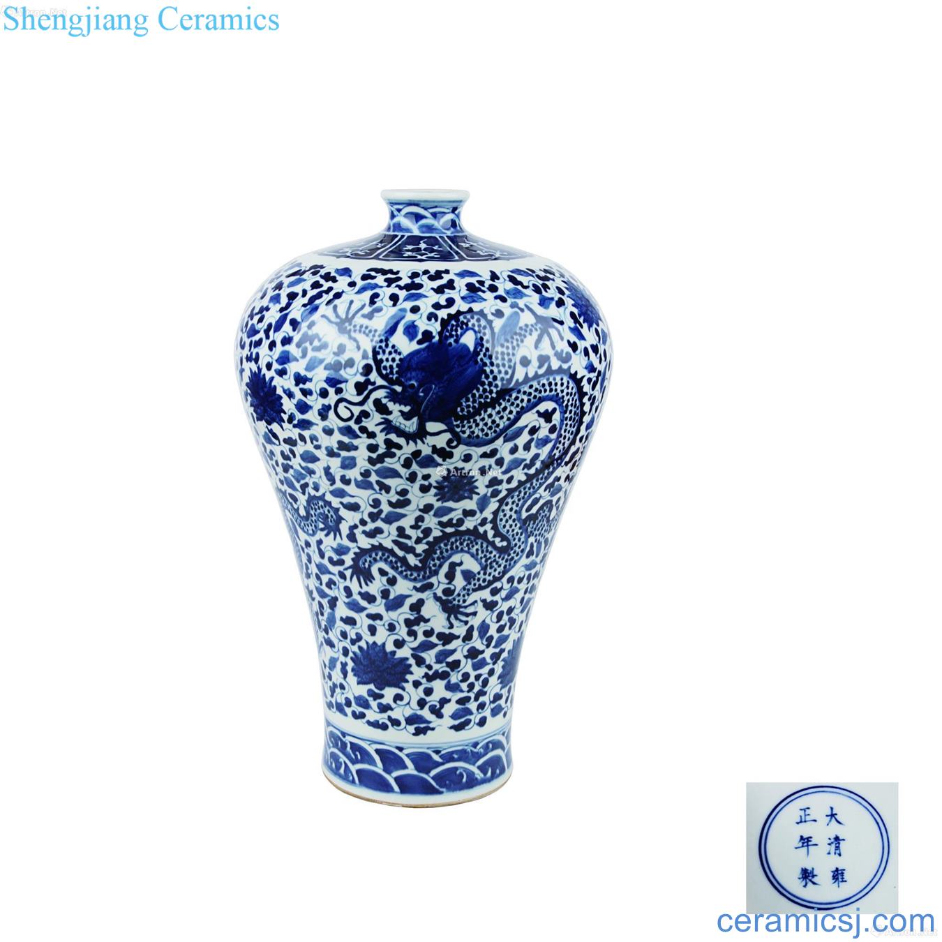 Blue and white chrysanthemum dragon plum bottle wrapped branches