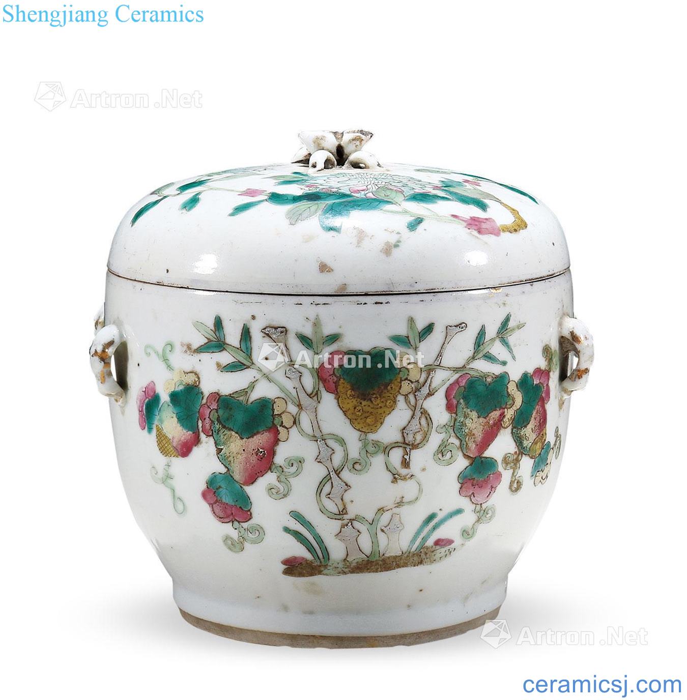 Qing guangxu pastel flowers cover tank