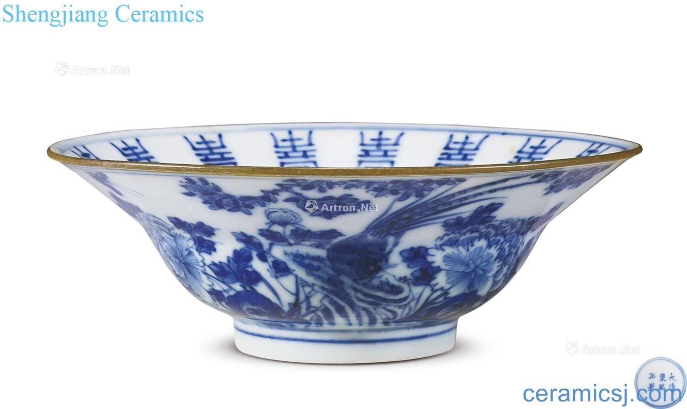 Qing guangxu Verse or bowl of blue and white flowers