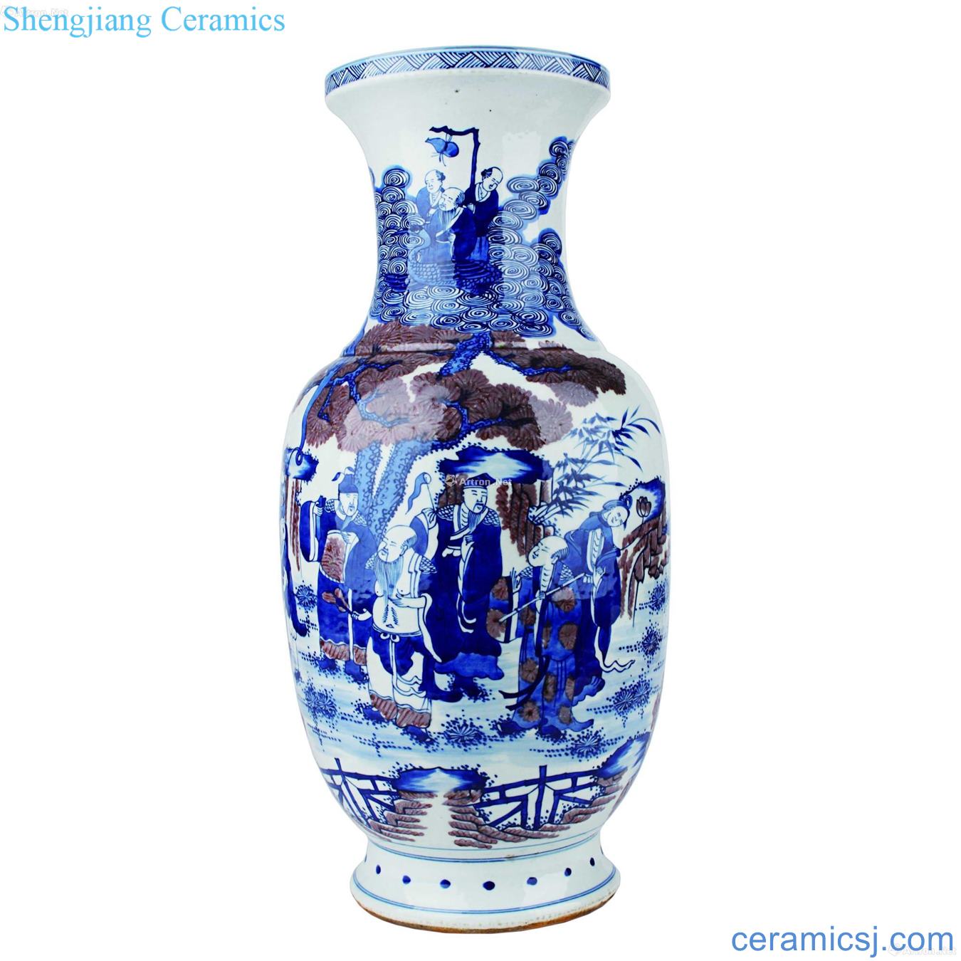 Blue and white dish buccal bottle youligong characters