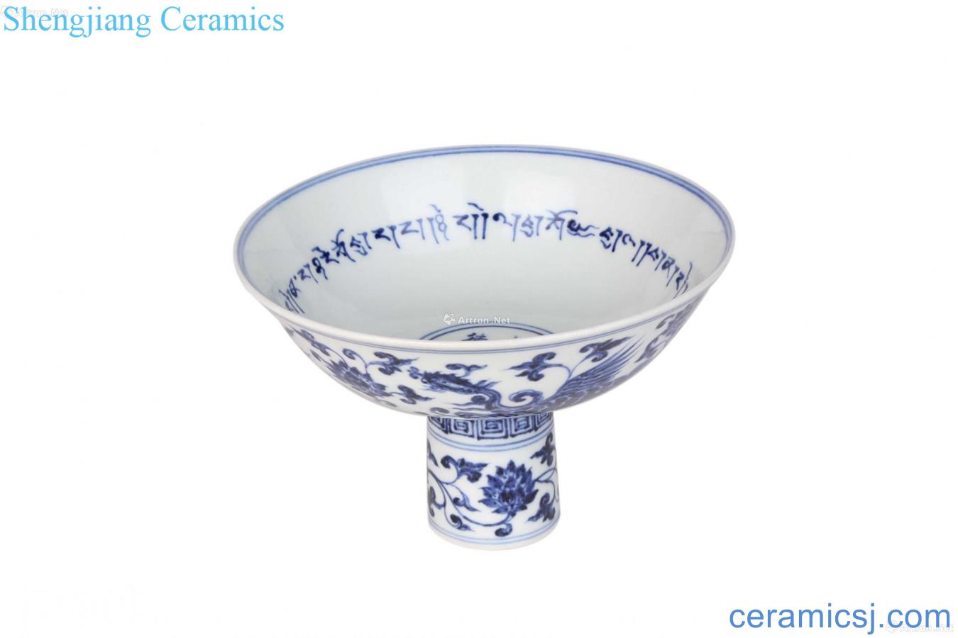 Blue and white chicken in Sanskrit grain footed bowl