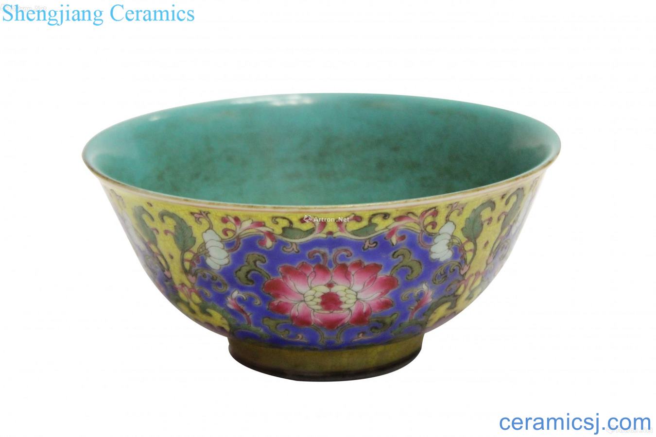 Yellow colored enamel bound to branch flowers grain mouth bowl
